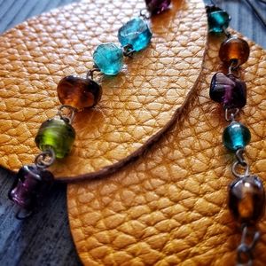 handmade wandering angel vegan leather beaded earrings